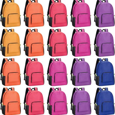 20 Pack Foldable Backpacks Lightweight Backpack Bulk Adults Bag Classic Mix Colors Bag Outdoor Travel Donation Supplies(Elegant Color)